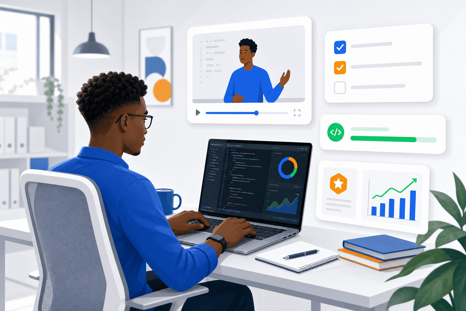 Espace d’apprentissage Learnoon Academy : poste de travail technique et progression
